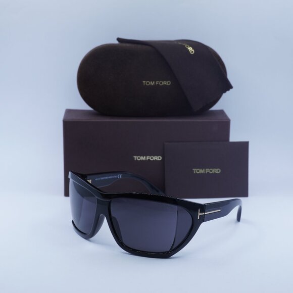 Tom Ford FT0402 01A Sedgewick Geometric Sunglasses - Shiny Black/Grey - Picture 1 of 10